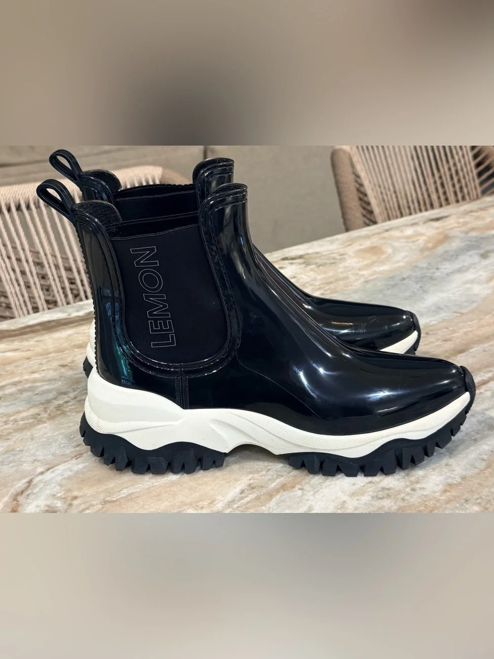 Women’s LEMON JELLY Jayden black vegan ankle rain boots- Size 41
